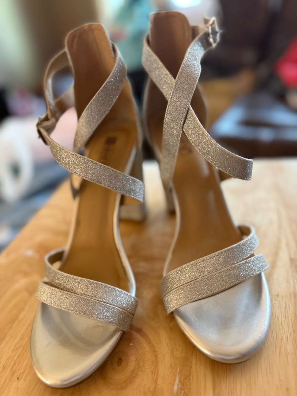 Women’s Silver Glitter Strappy High Heel